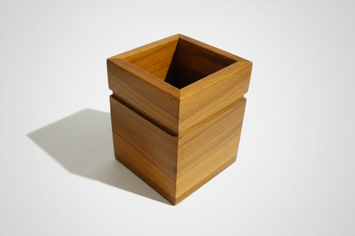 Handcrafted square wooden cutlery holder with natural finish, minimal table organizer for dining and kitchen use