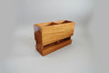 Handcrafted wooden 2-compartment cutlery holder with base stand, natural finish table organizer for dining and kitchen use
