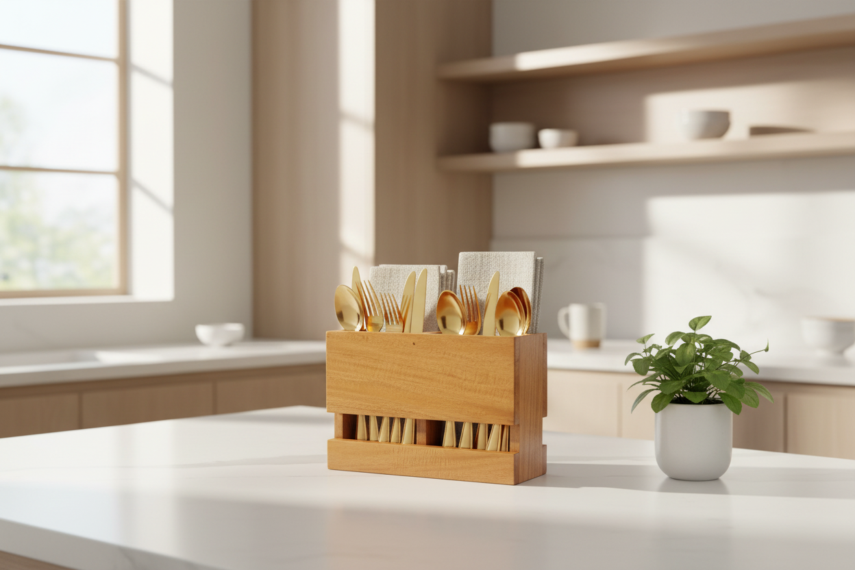 The Duo Wooden Table Caddy | Handcrafted Two-Section Organizer