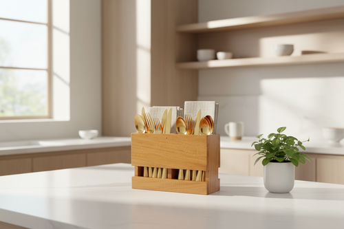 The Duo Wooden Table Caddy | Handcrafted Two-Section Organizer