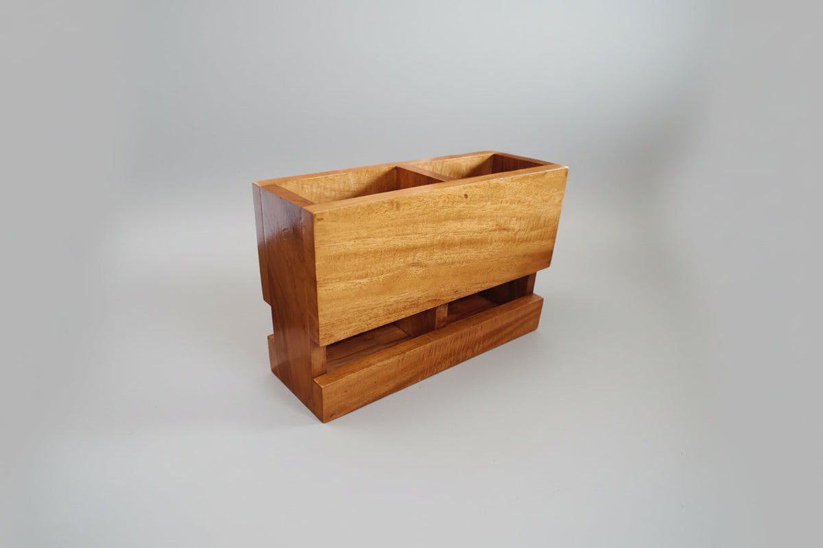 The Duo Table Caddy | Handcrafted wooden two-section organizer | Front view
