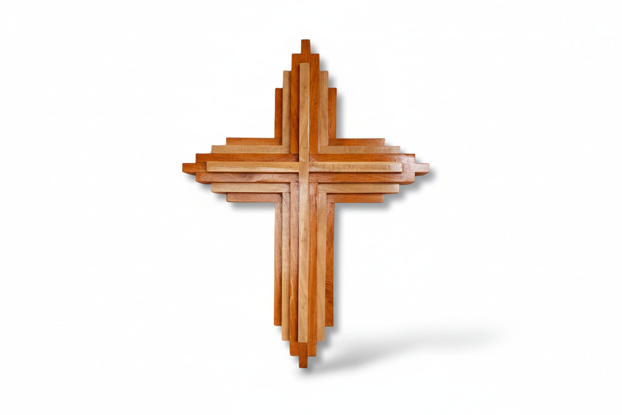 Handcrafted wooden wall cross for Christian home décor and prayer spaces.