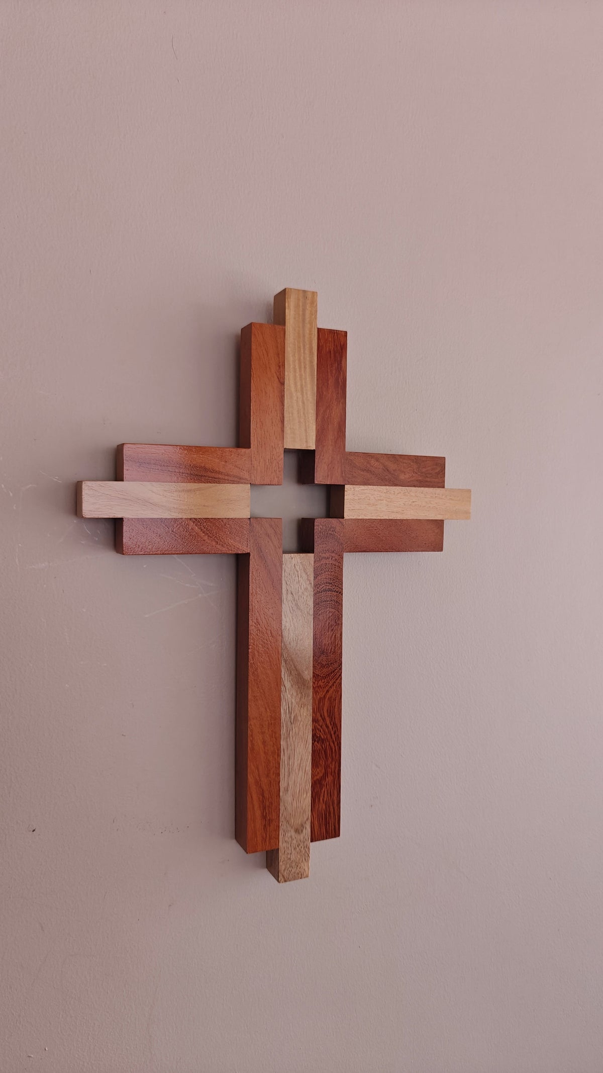 The Plain Cross | Neem and cedar wood handcrafted wall cross | Detail view