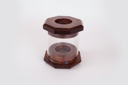Large wooden tea light altar lamp for warm ambient candle lighting.
