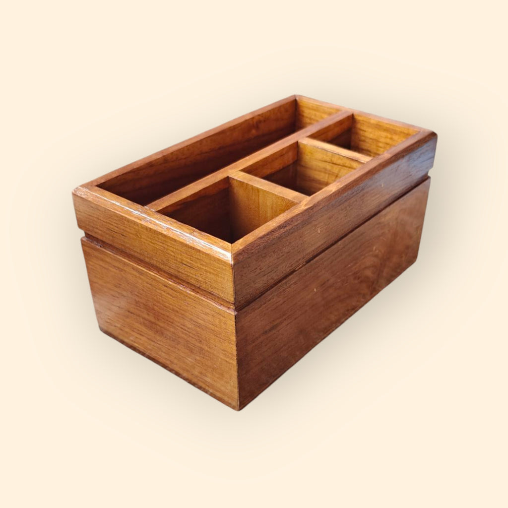 The Linear Wooden Table Caddy | Handcrafted Multi-Section Organizer