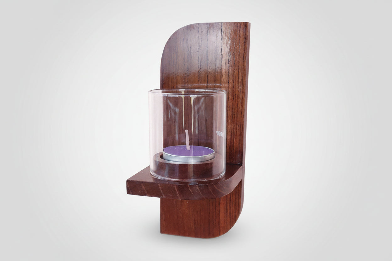 Rustic rectangular wooden wall tea light holder for decorative wall accents.