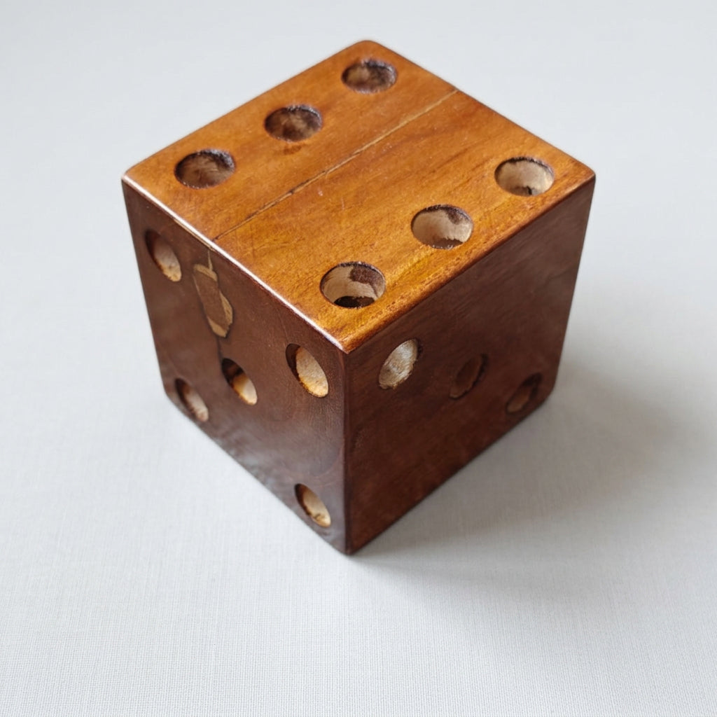 Wooden dice Pen Stand on a white background