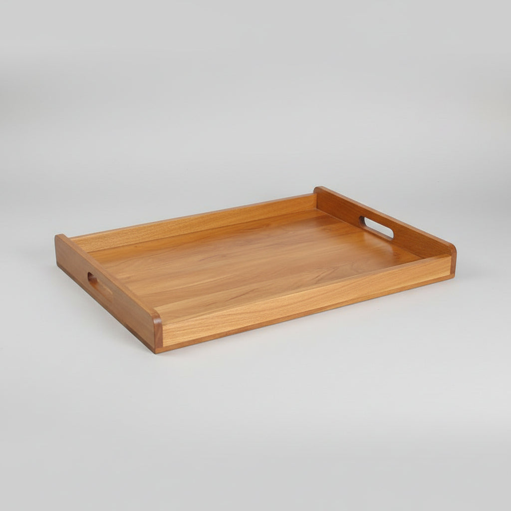 Wooden tray on a light-colored surface