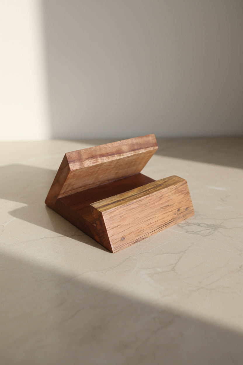 Wooden triangle phone stand minimal handcrafted design