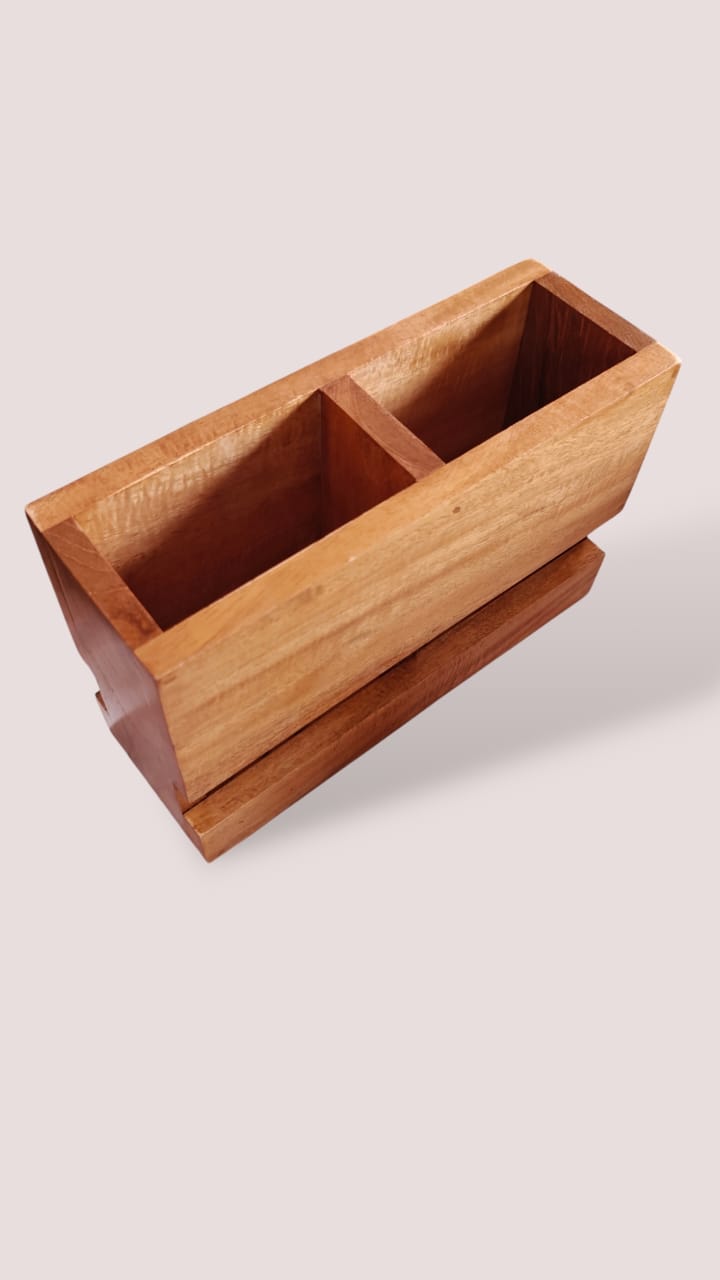 The Duo Wooden Table Caddy | Handcrafted Two-Section Organizer