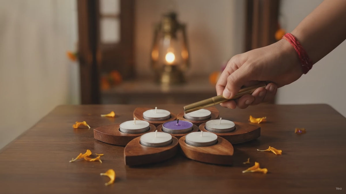 The Drop-Shape Diyas | Handcrafted Teak, Set of 7