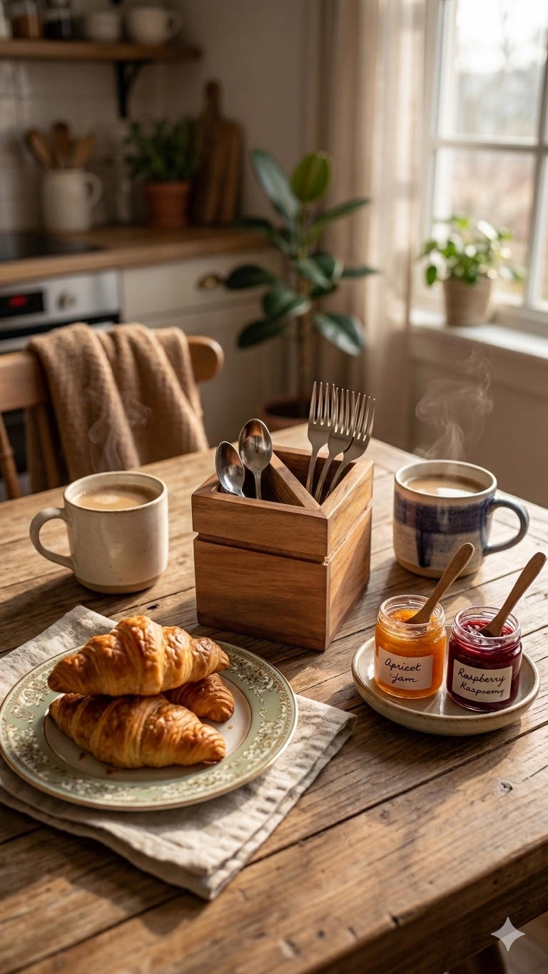 Handcrafted Wooden Cutlery Holder | Dual Compartment Table Organizer